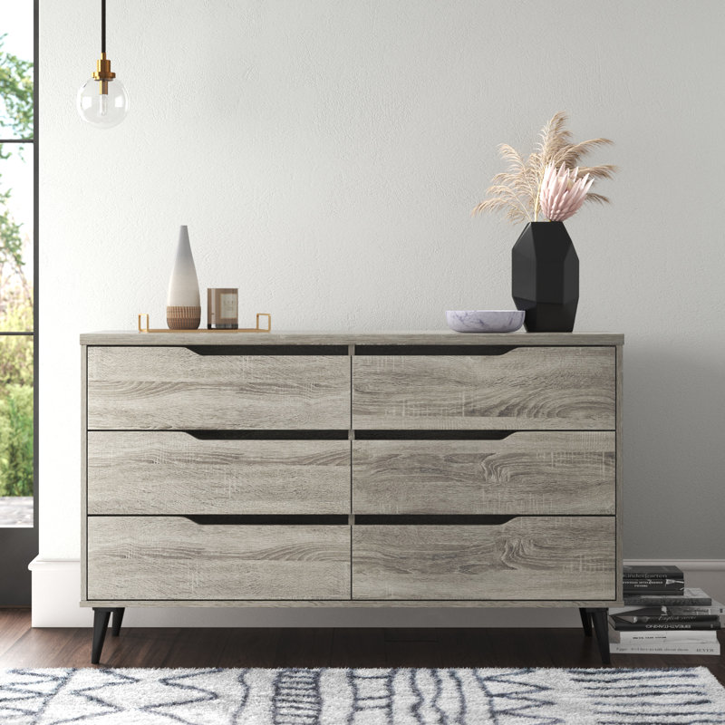 Commode double Weigel à 6 tiroirs de 147 cm de large, Gris