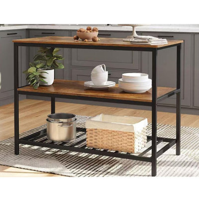 Support de rangement multifonctionnel pour la cuisine - 3 tablettes ouvertes - Structure en métal robuste - Assemblage facile - Rangement pour la cuisine, la salle à manger, le bureau, le salon - brun rustique et noir