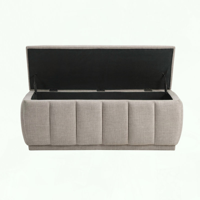 Banc de rangement moderne avec tissu texturé sans assemblage, Taupe