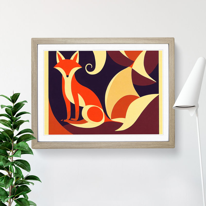 Fox Nouveau Abstract 1 Piece Single Picture Frame Painting, 46cm H x 64cm W x 2cm D, Oak
