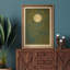 Pleine lune avec lignes dorées fluides sur fond vert foncé, impression sur toile encadrée-643125527-643125524