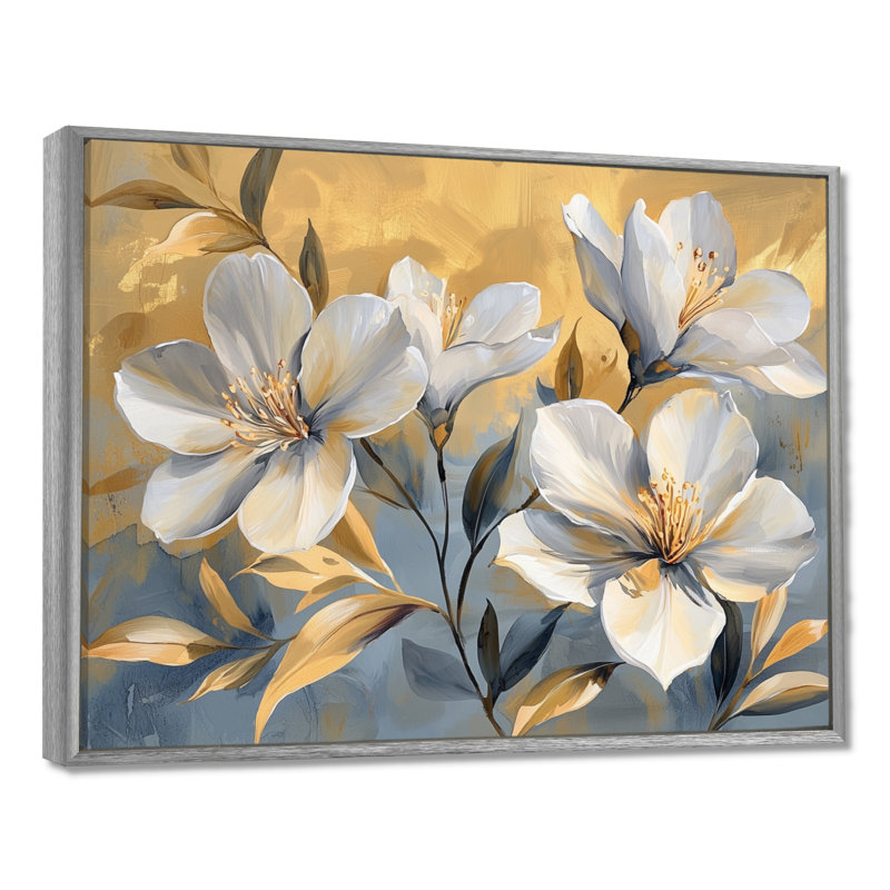 Lueur dorée du rhododendron S Blush III - art mural rhododendron, H 16 po x l 32 po, Argent argent