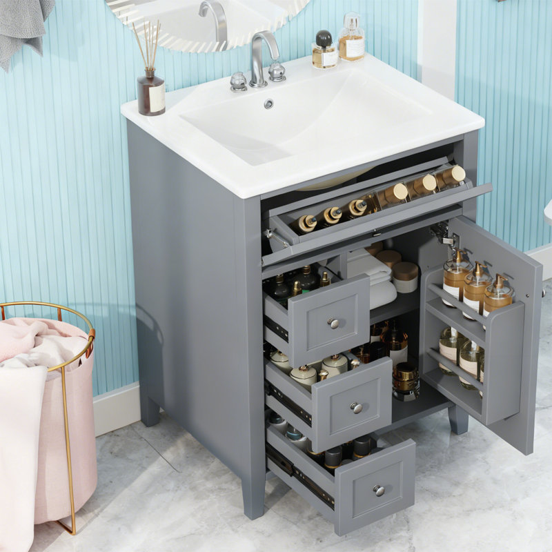 Meuble-lavabo de salle de bain avec lavabo, Gris