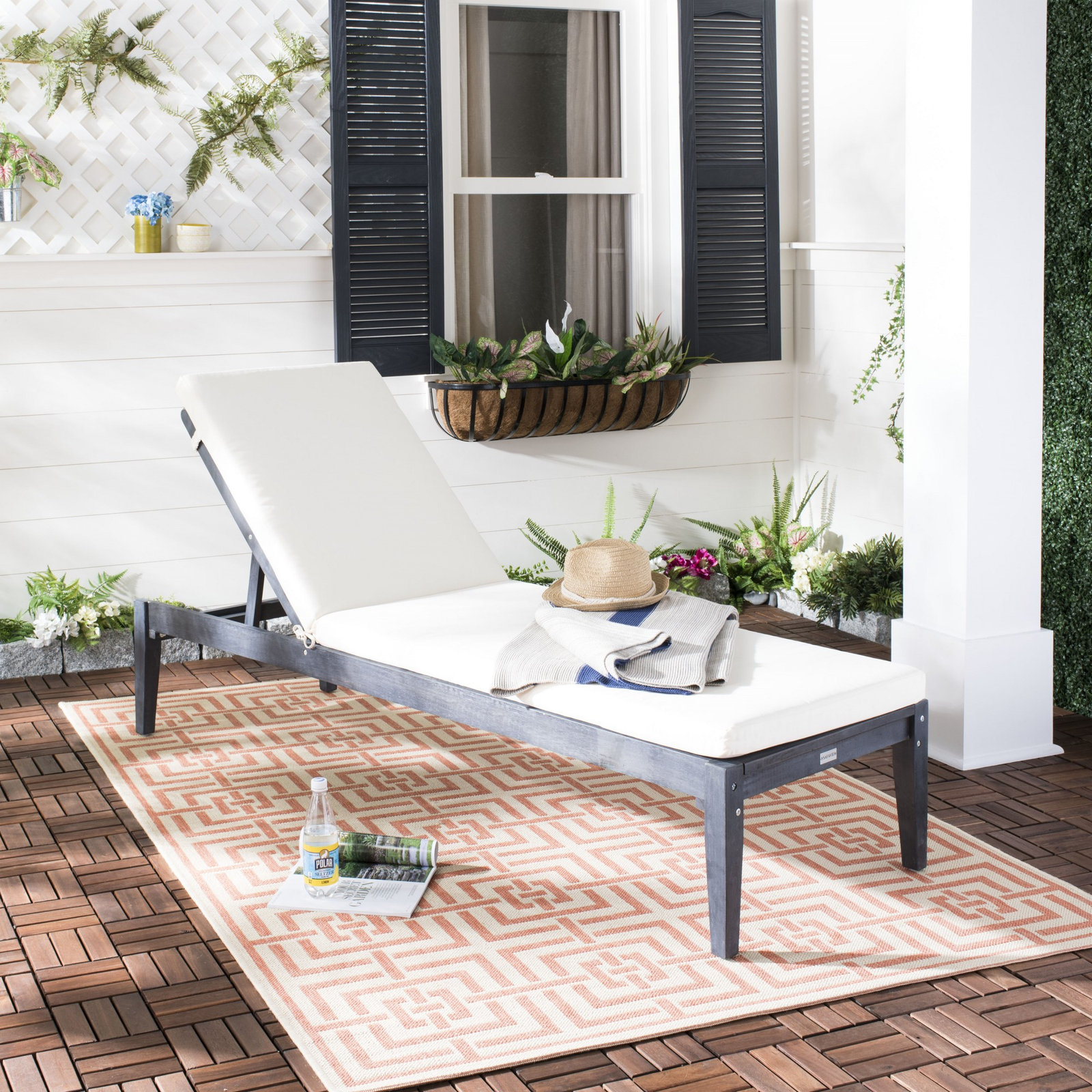 Arwen 23.6'' Outdoor Acacia Chaise Lounge, Dark Slate Gray