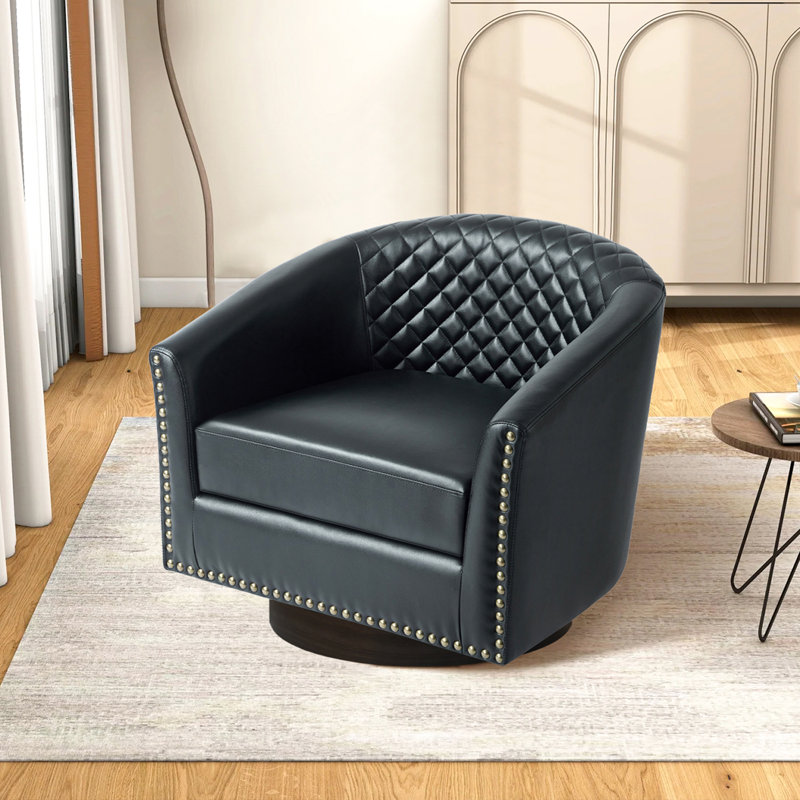 75.2Cm Wide Tufted Swivel Barrel Chair, Black
