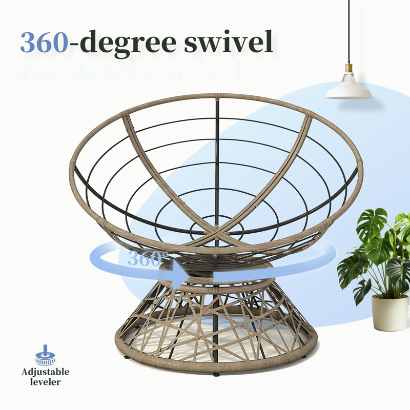 41.5" Ergonomic Wicker Chair With 360° Swivel, Thick Cushion, Iron Frame, Beige Fabric Duplicate 