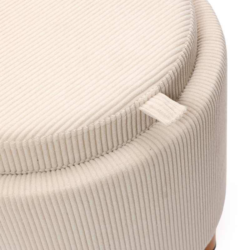Pouf de rangement rond de 42 cm de haut avec couvercle amovible et pieds en bois massif
