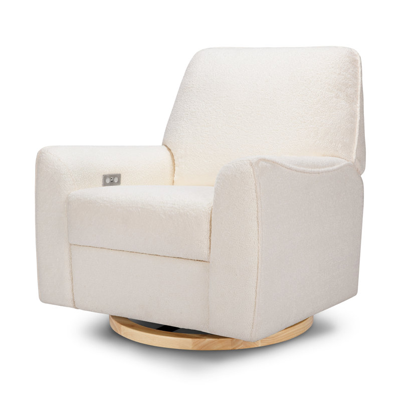 Sunday Power Recliner and Swivel Glider, Natural Wood, Cream Shearling