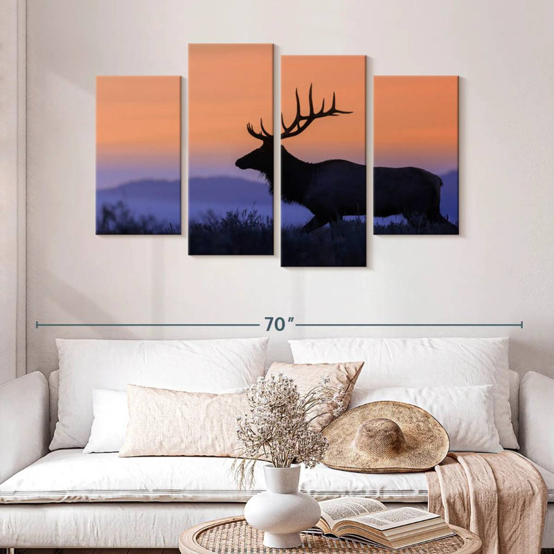 Brampt Elk Against Sunset, 32" H x 52" W