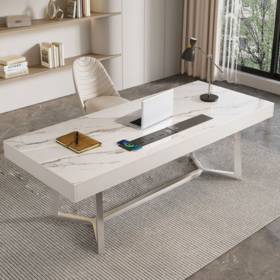 Bureau moderne et simple en pierre blanche avec tiroirs