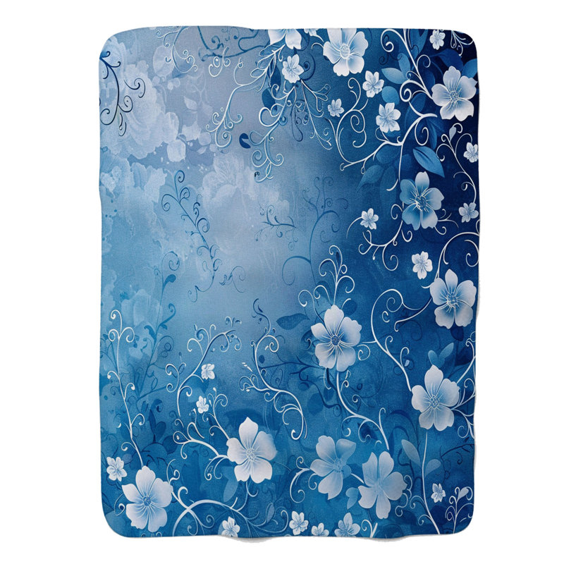 Gradient Blue Florals - 1 pièce Sherpa Premium, Lit simple
