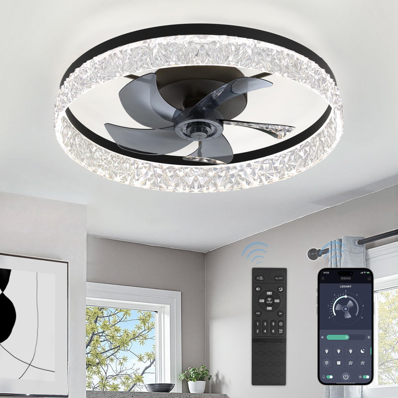 22 inch Modern Ceiling Fans with Lights and Remote, Black, Black