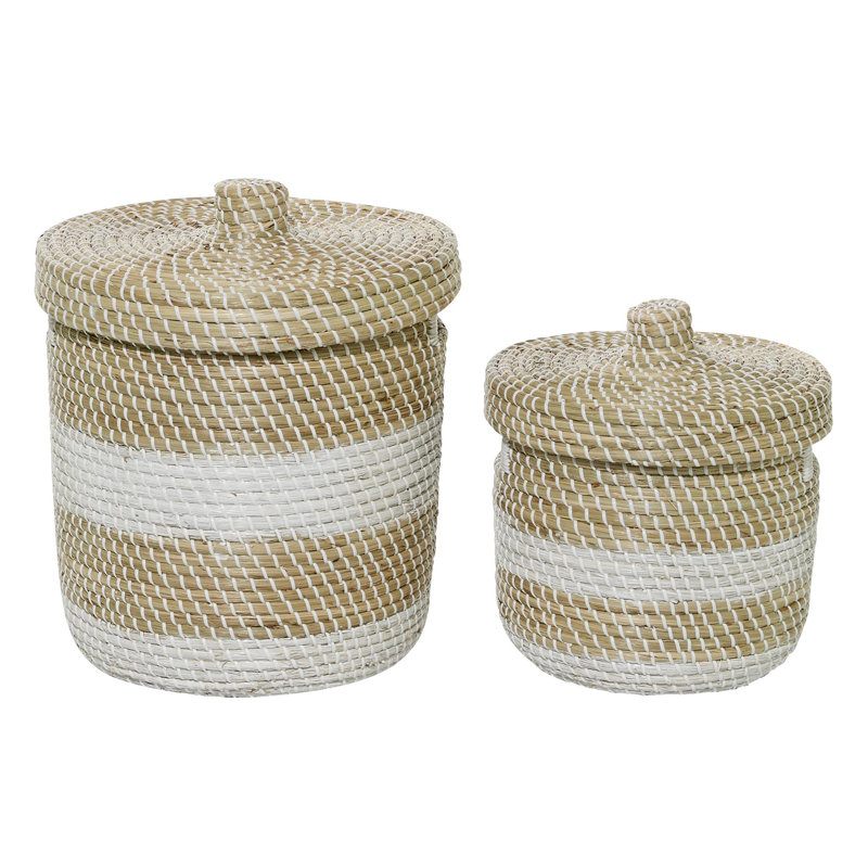 Seagrass Handmade Woven Two-Toned White Decorative and Functional Brown Storage Basket