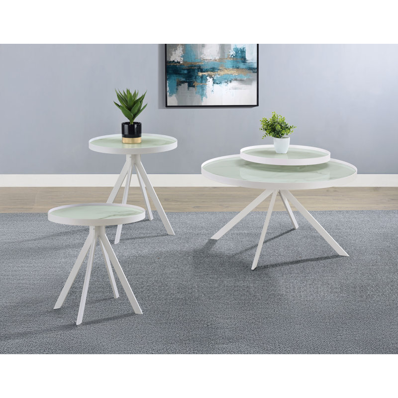 Ensemble de tables basses 3 pièces Ferguson, 3 pièces: tables basses, 2 tables de bout, Blanc