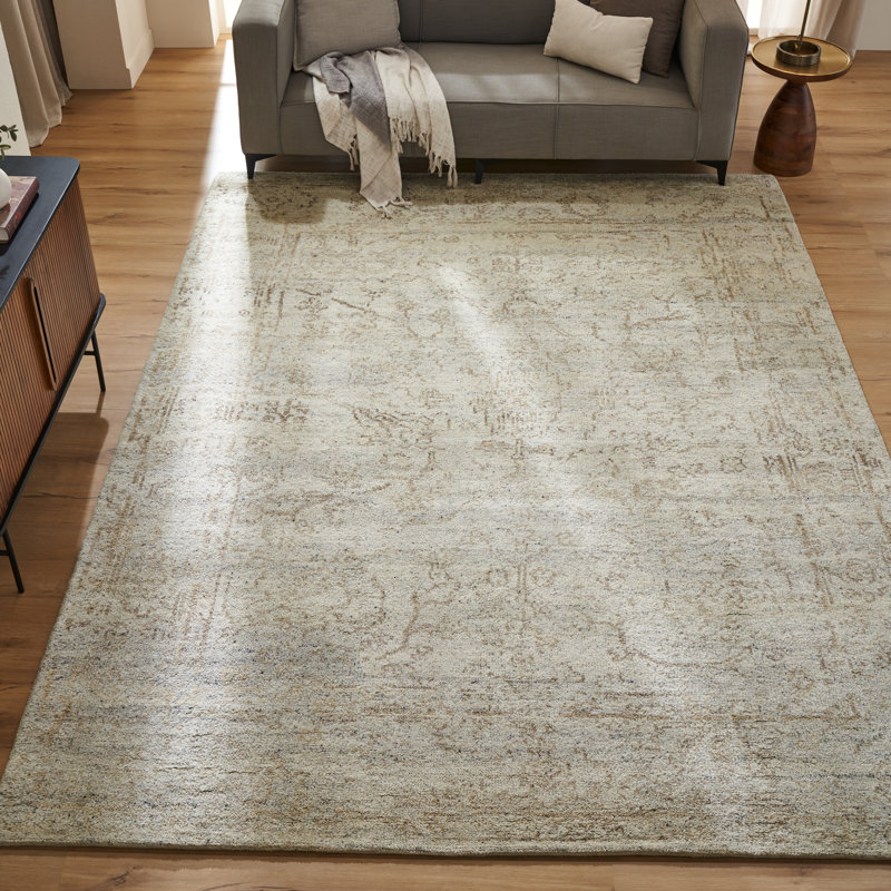 Nomad Haven Wool Hand Knotted Area Rug in Antique Linen, 4' x 6'