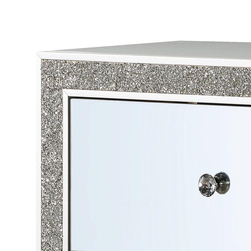 Table de chevet miroir doublée de feutre en champagne - 2 tiroirs pour la décoration de la chambre à coucher avec doublure élégante