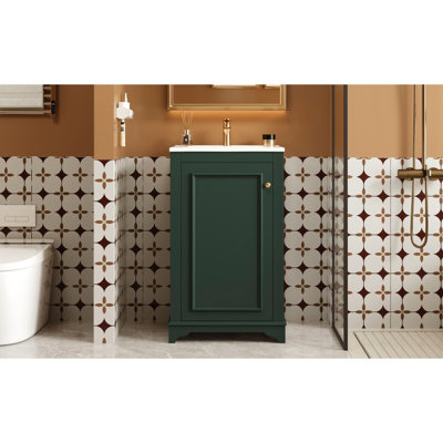 Meuble-lavabo de salle de bain avec lavabo en céramique intégré, meuble-lavabo simple autoportant, porte à fermeture en douceur et tablette réglable pour les besoins de rangement
