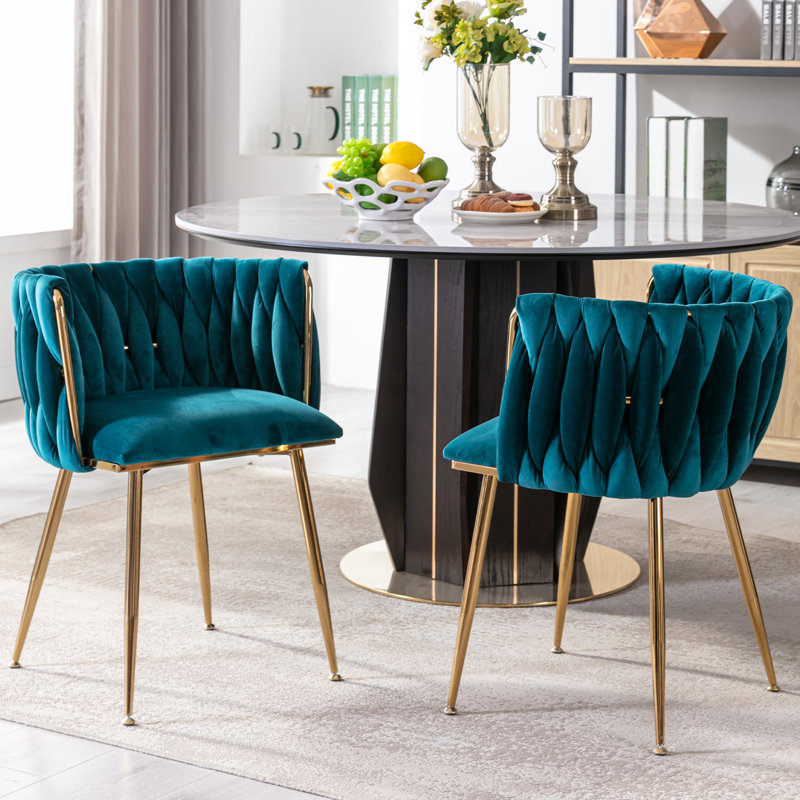 Uresti 17.75'' H Tufted Upholstered Metal Armchair, Teal Green Velvet, Gold
