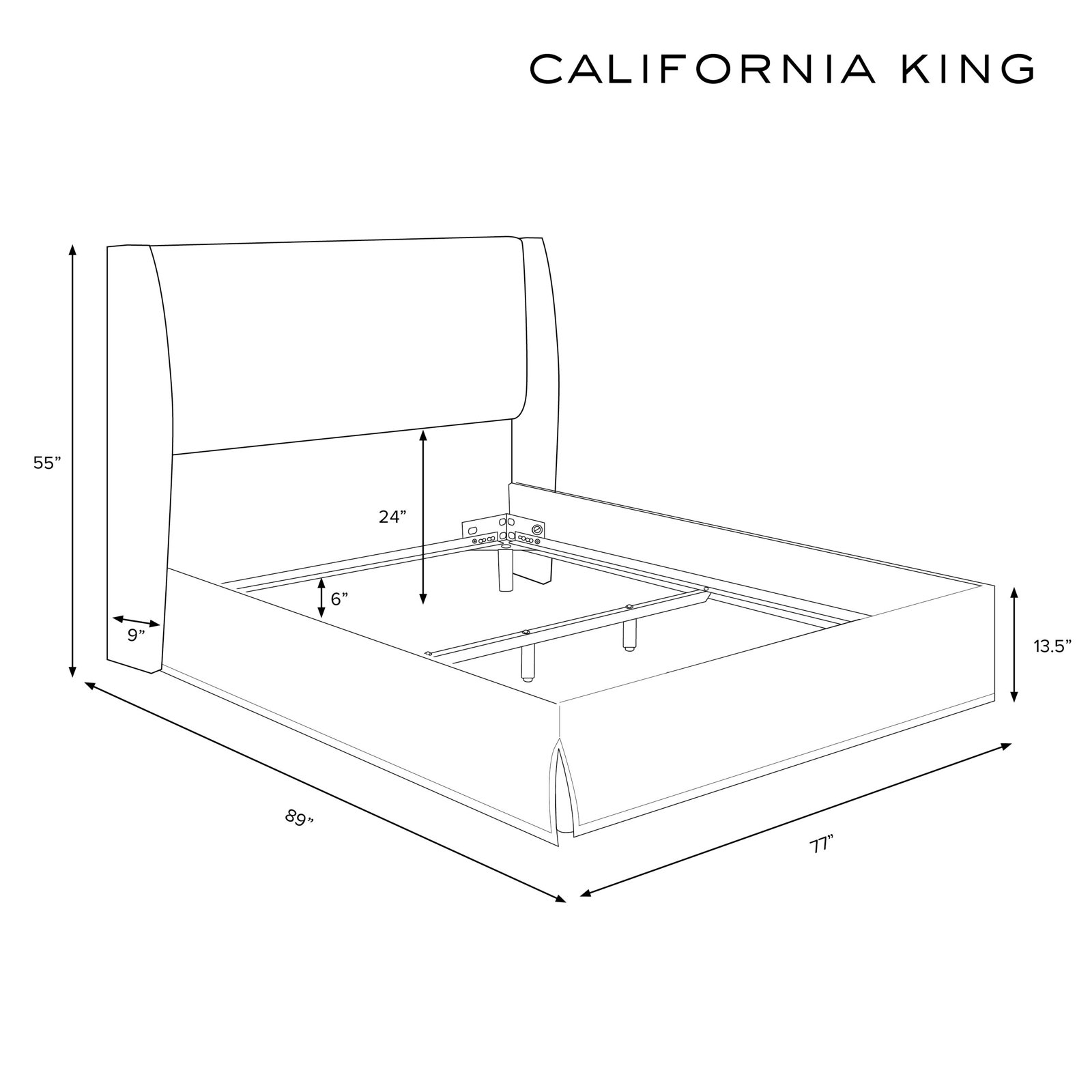 Upholstered Wingback Bed, California King, Classic Linen Grey