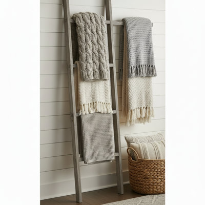 Farmhouse Blanket Ladder Rustic Wood Quilt Towel Rack 3 Foot Weathered Grey