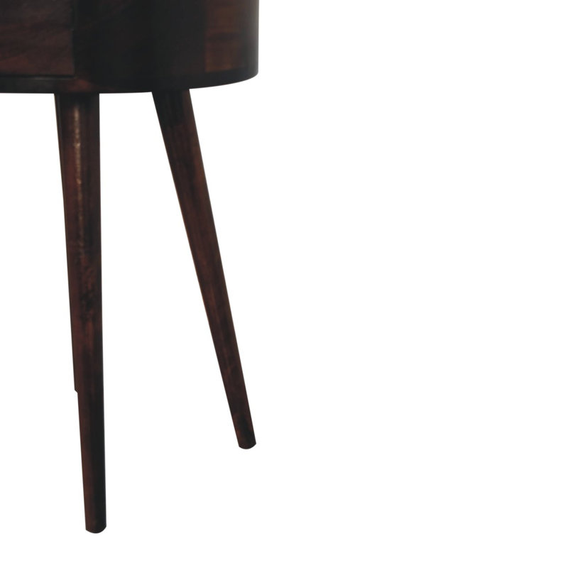 22" Walnut Solid Wood Round One Drawer Nightstand
