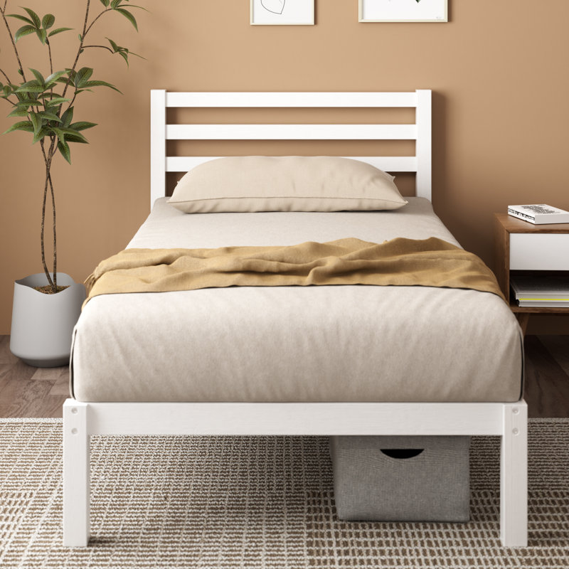 Midajah Bamboo Bed Frame with Slatted Headboard, White, Single (90 x 190 cm)