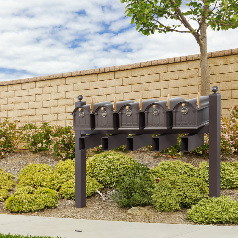 Balmoral Quint Mount Mailbox /w/ Ball Finials, Personalized Door Medallion, Newspaper Box (5 Mailboxes, Posts, 5 Newspaper Boxes, 5 Medallions)