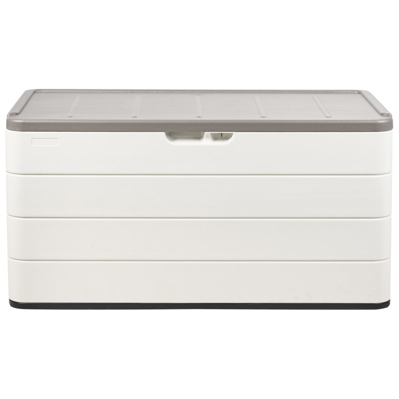 17 Stories 116cm W 420L Polyethylene Plastic Lockable Storage Bench, White/Grey