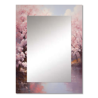 Pink Cherry Blossom Romantic Impression IV - Cherry Blossom Mirror, Traditional Unique Wall Mirror, Printed Metal Art
