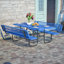 Table de salle à manger en métal avec trou pour parasol