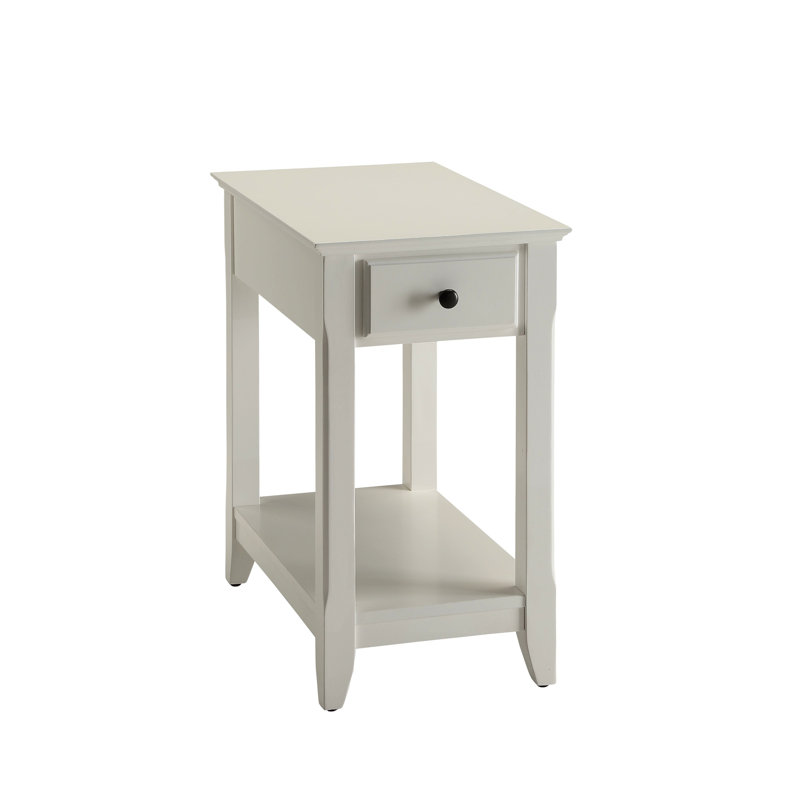 Table d'appoint en bois massif avec tablette à tiroirs, blanc polyvalent