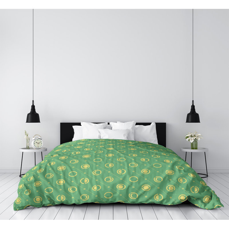 Housse de couette simple Moon phases, Housse de couette pour lit simple, Menthe/jaune, Microfibre