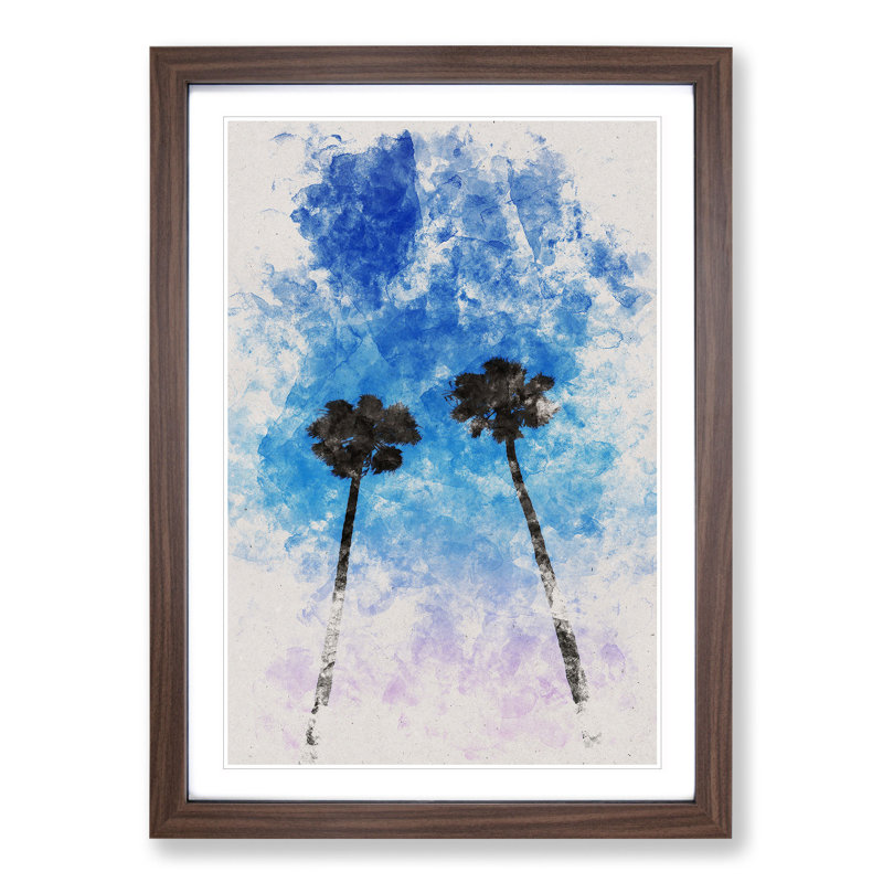 Two Palm Trees - Picture Frame Graphic Art, 65cm H x 48cm W x 2cm D, Walnut