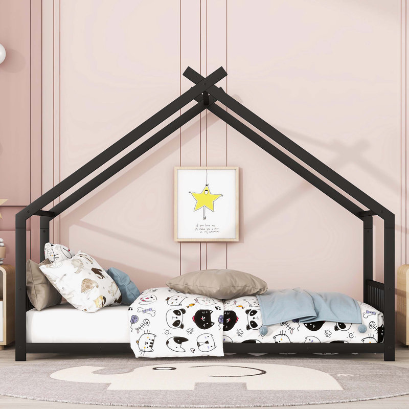 Metal House Bed, Twin, Black