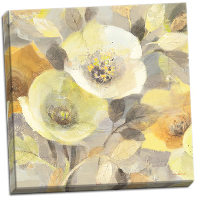 « magnifique », reproduction de peinture à l’acrylique à partir de fleurs grises et jaunes, reproduction d’art sur toile