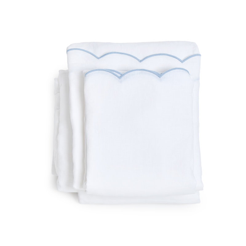 Kelly Bamboo Sheet Set, White/French Blue, CalKing Sheet + 2 Pillowcases