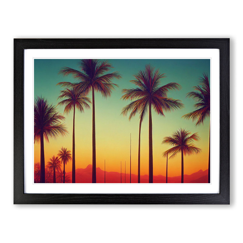 Bewitching Palm Tree Sunset - Single Picture Frame Print, 46cm H x 64cm W x 2cm D, Black Framed