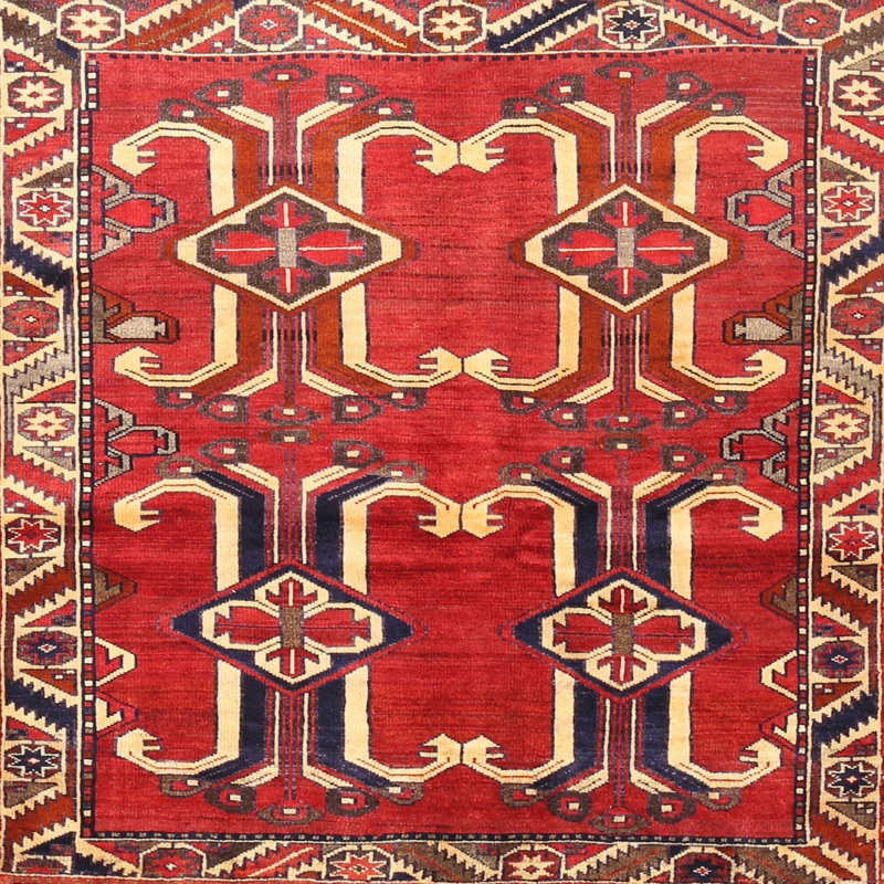 Tapis traditionnel rouge / beige Notburga, Carré 3 pi