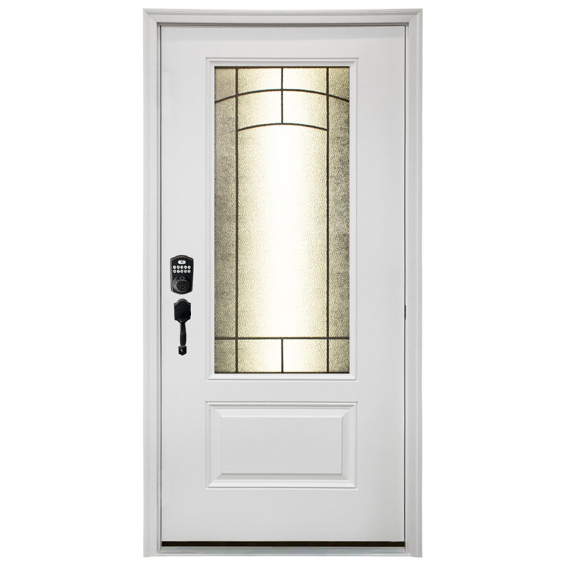 Porte d'entrée prémontée en fibre de verre 36 po x 80 po Smooth Primed, Main droite