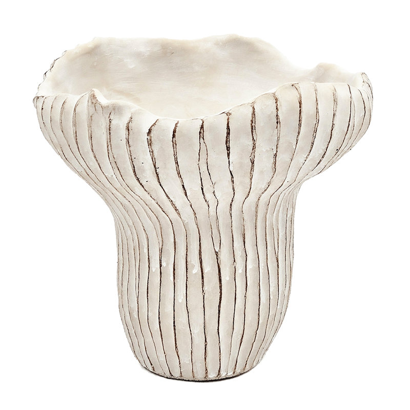 9.3X9x8.7 In Decorative Sand And Cement Coral Planter, Textured Beige Appearance, Vertical Ridged Style For Trailing Plants Display Home Weathered Color, Texture Succulents Interior