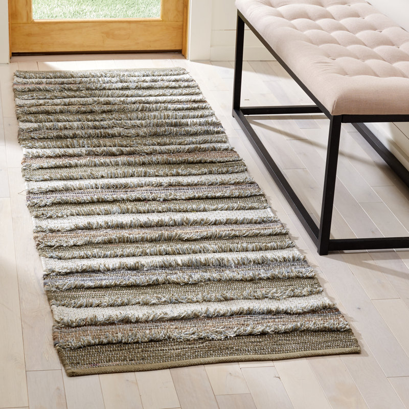 Bester Handwoven Cotton Green Area Rug, Runner 2'3" x 8'
