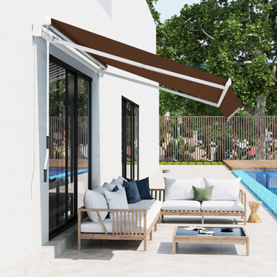 Auvent rétractable pour pare-soleil 13 pi x 8 pi et manivelle à eau manuelle brun café pour patio tendance 13 pi x 8 pi, cadre en aluminium