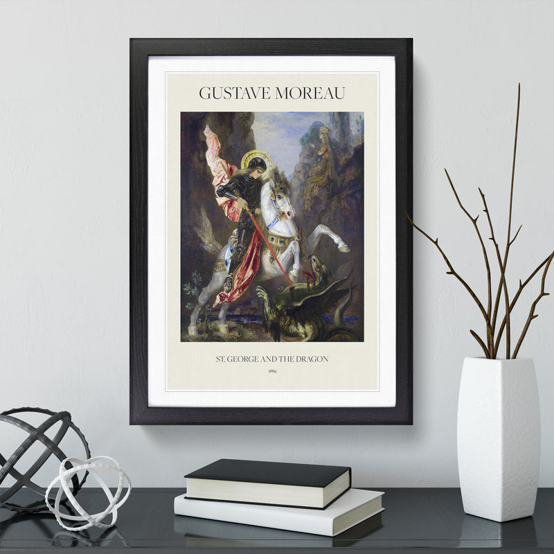 St George And The Dragon by Gustave Moreau - Single Picture Frame Print, Black Framed, 65cm H x 48cm W x 2cm D