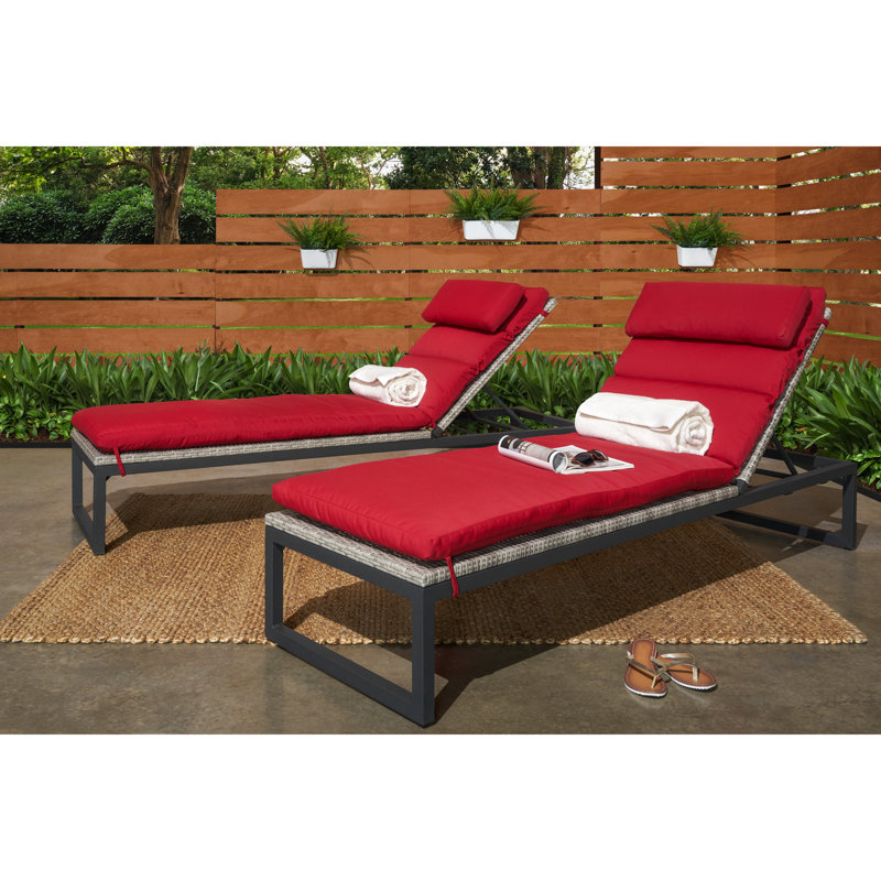 Milo Reclining Chaise Lounge with Cushion, Canvas Jockey Red Sunbrella® Canvas, Gray