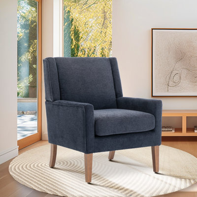 Leston Wide Upholstered Fabric Accent Armchair with Solid Wood Leg