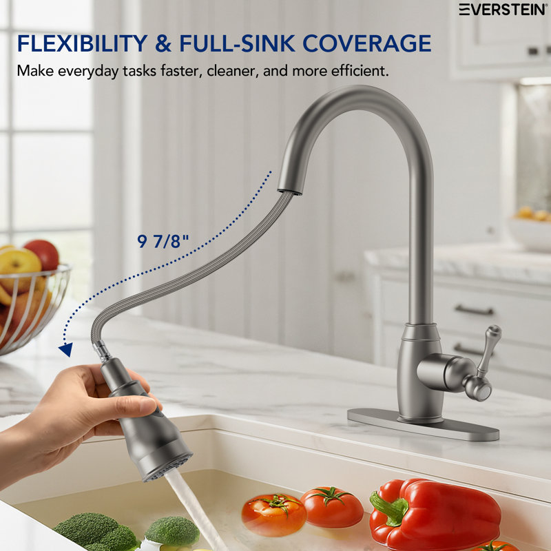 Single-Handle Pull-Down Kitchen Faucet with Dual-Function Sprayer, Brushed Nickel