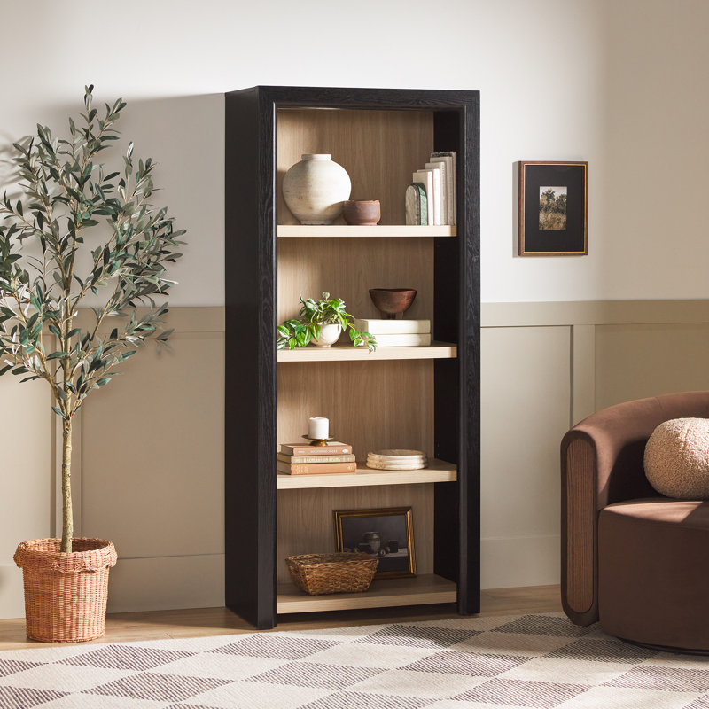Cottrell 72.25" H x 32" W 4-Tier Wood Bookshelf Shelving Unit, Black