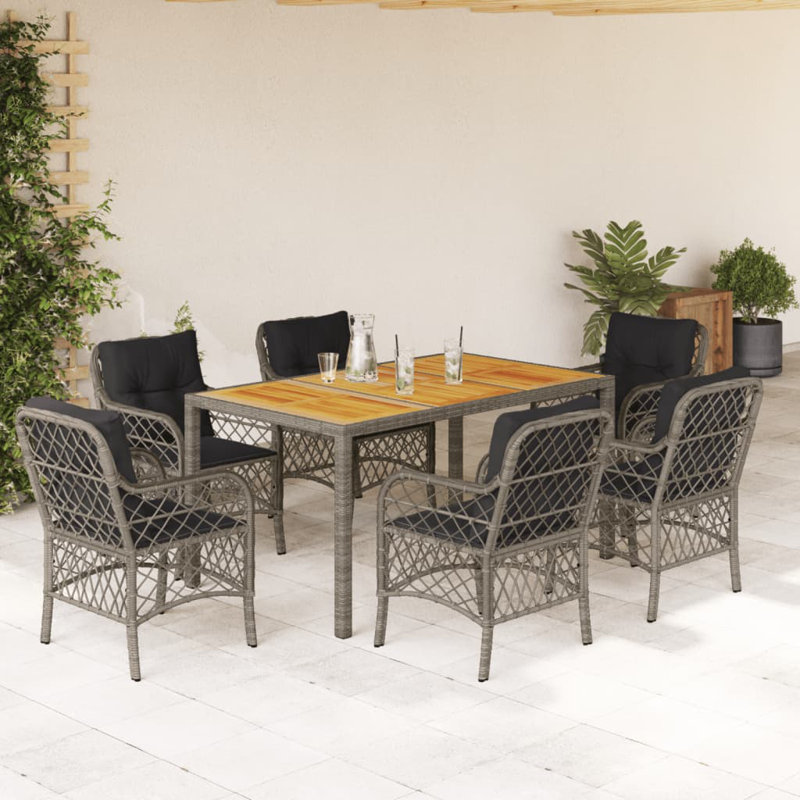  Garden Dining Set Grey PE Rattan 7 Piece Set Removable Covers