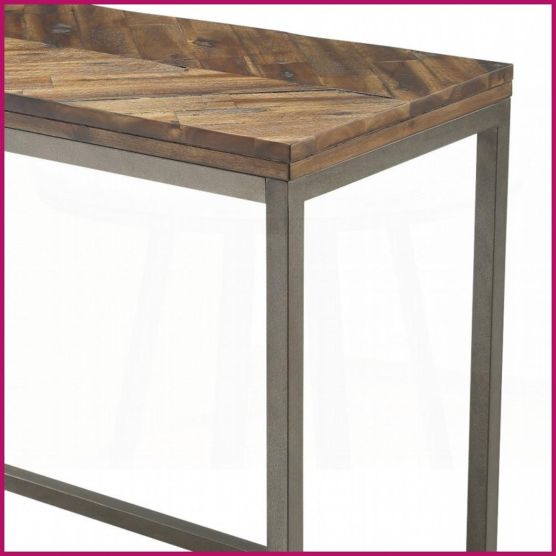 Table basse en acacia massif rustique par Lorenza - Dessus à chevrons vieillis Base en métal robuste