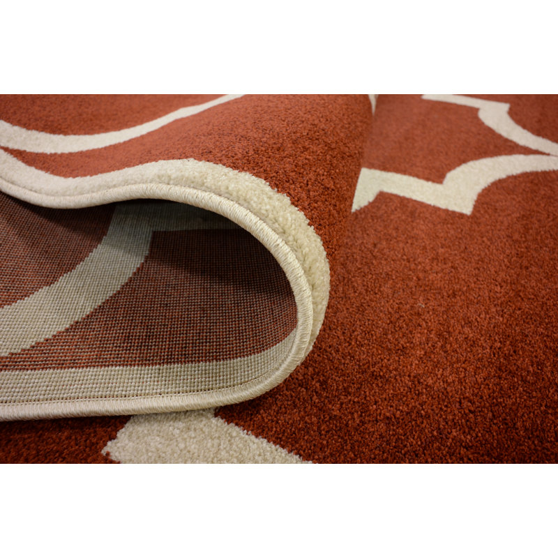 Tapis rouge rouille / blanc Molly, Rond 8 pi